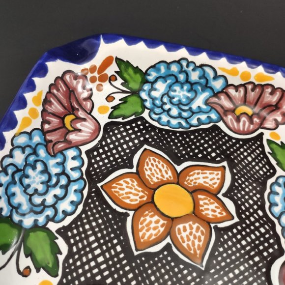 Talavera Square Hand Painted Mexican Vintage Dish Plate - Picture 7 of 8